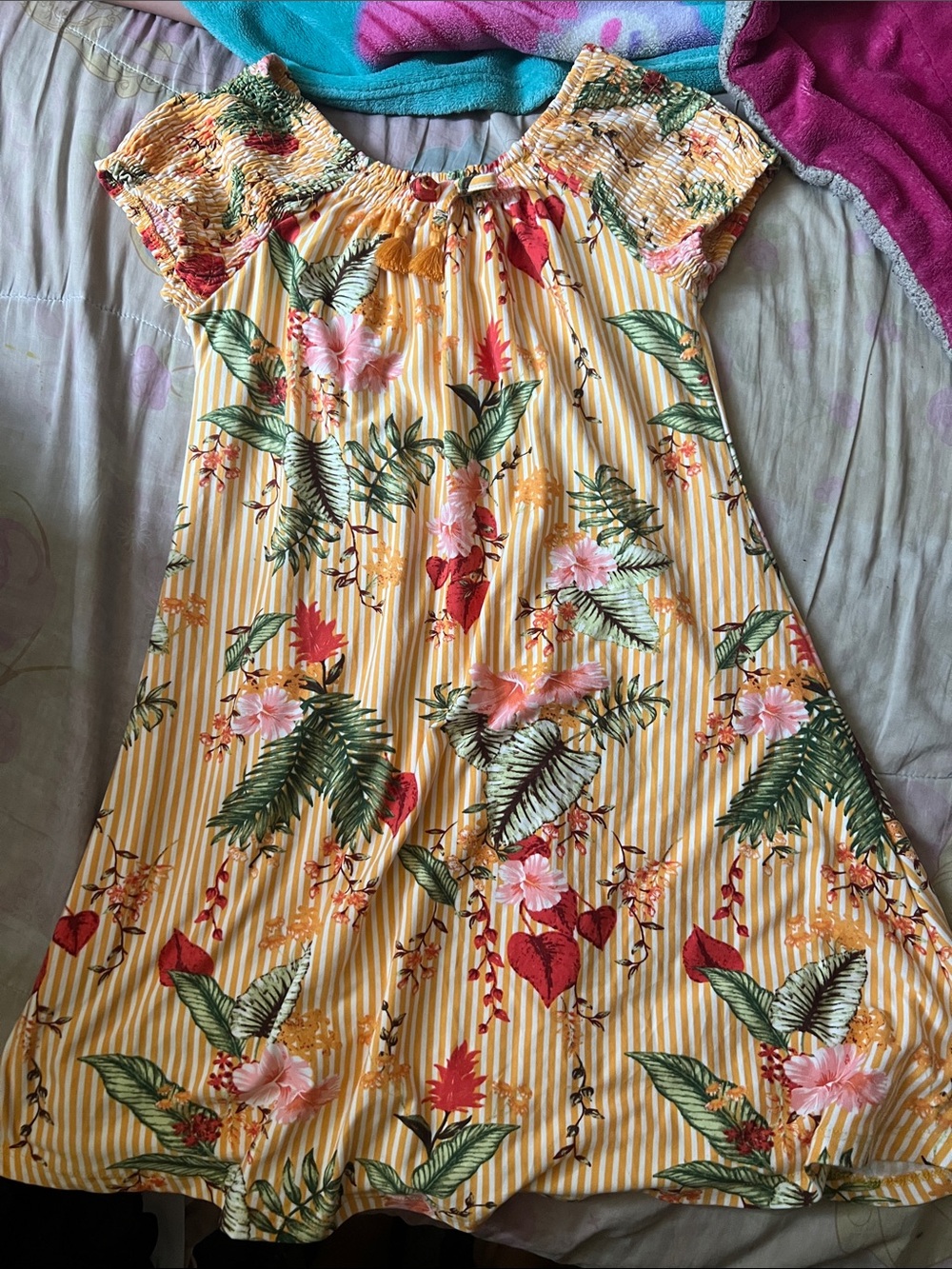 1st Kiss Smocked Floral Top in Yellow, Pink, Green